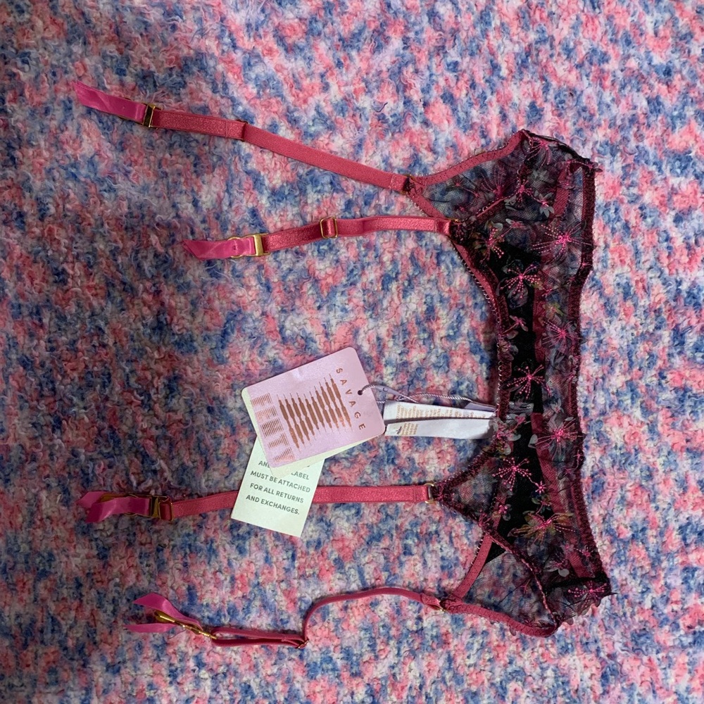 Rose Violet Pink and Black Floral Embroidery